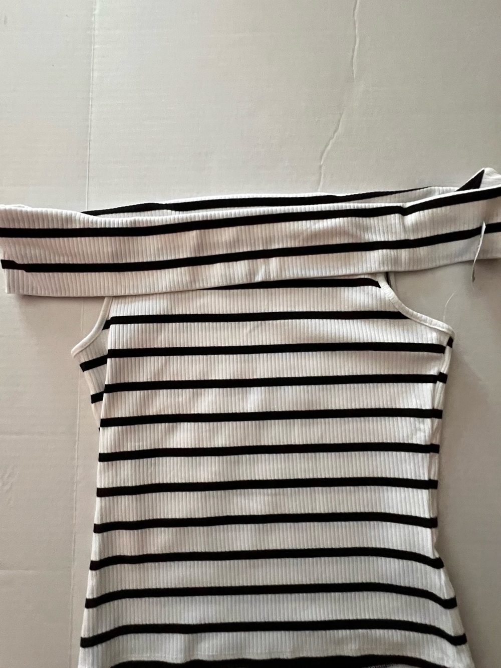 Old Navy White and Black Striped Off-Shoulder Ribbed Tank